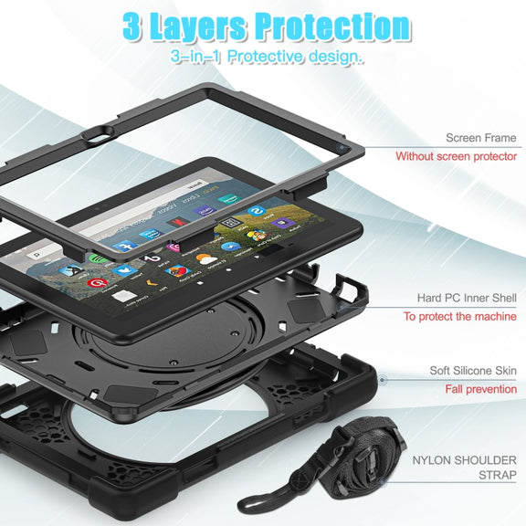 For Amazon Fire HD 8 2022 Silicone + PC Protective Tablet Case with Holder & Shoulder Strap(Black)