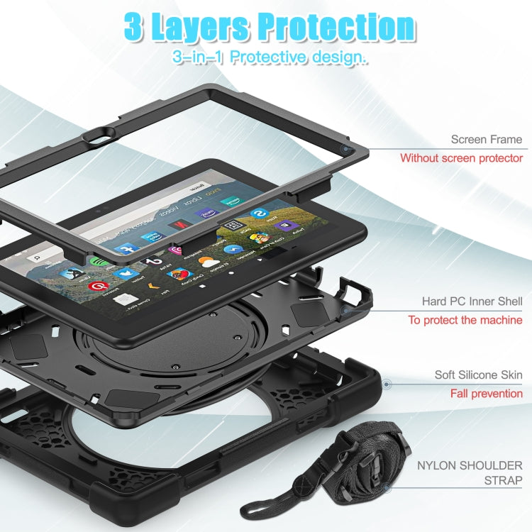 For Amazon Fire HD 8 2022 Silicone + PC Protective Tablet Case with Holder & Shoulder Strap(Black)