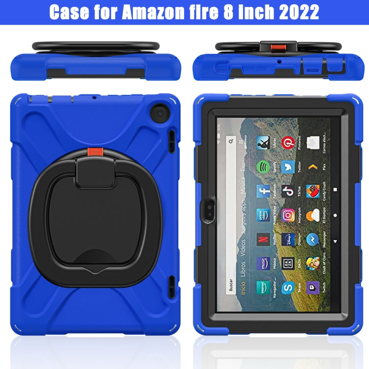 For Amazon Fire HD 8 2022 Silicone + PC Protective Tablet Case with Holder & Shoulder Strap(Blue)