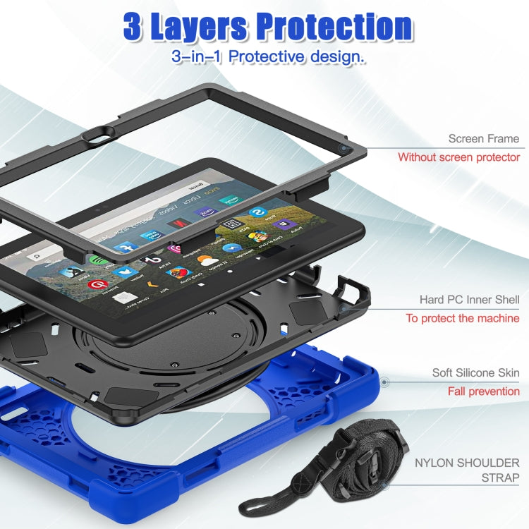 For Amazon Fire HD 8 2022 Silicone + PC Protective Tablet Case with Holder & Shoulder Strap(Blue)