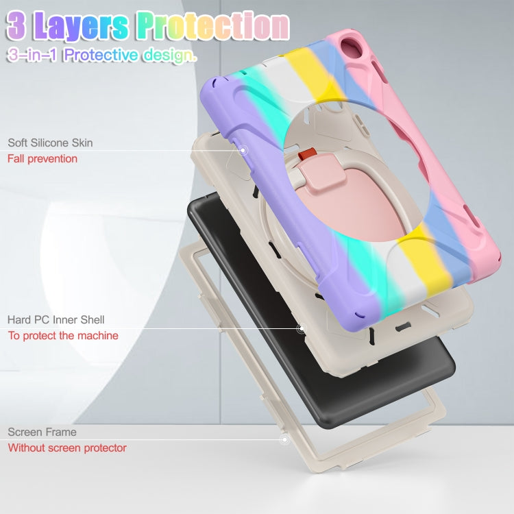 For Amazon Fire HD 8 2022 Silicone + PC Protective Tablet Case with Holder & Shoulder Strap(Colorful Pink)