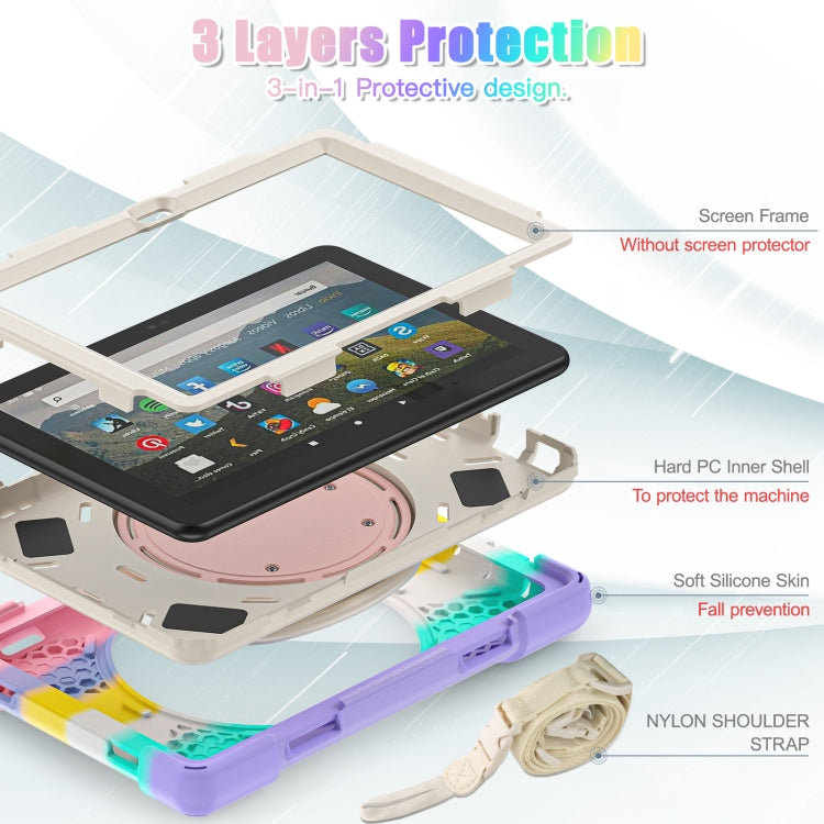 For Amazon Fire HD 8 2022 Silicone + PC Protective Tablet Case with Holder & Shoulder Strap(Colorful Pink)