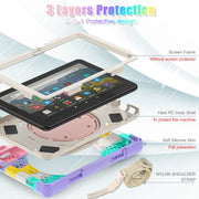 For Amazon Fire HD 8 2022 Silicone + PC Protective Tablet Case with Holder & Shoulder Strap(Colorful Pink)