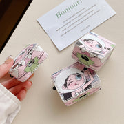 For AirPods 1/2 Wearing Hat Girl Pattern PU Leather Wireless Earphone Case