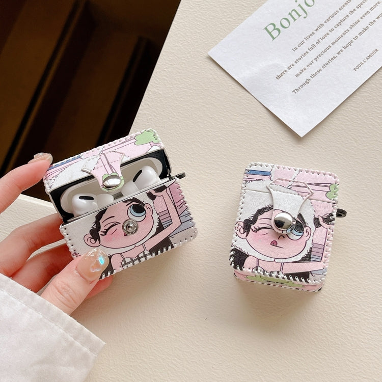 For AirPods 1/2 Wearing Hat Girl Pattern PU Leather Wireless Earphone Case
