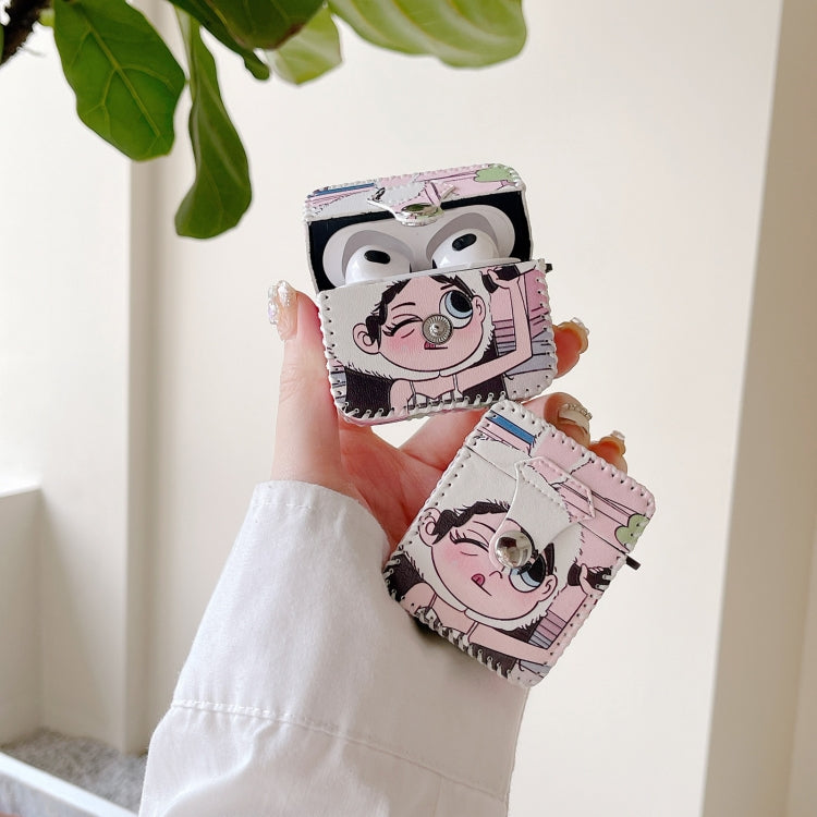 For AirPods 1/2 Wearing Hat Girl Pattern PU Leather Wireless Earphone Case