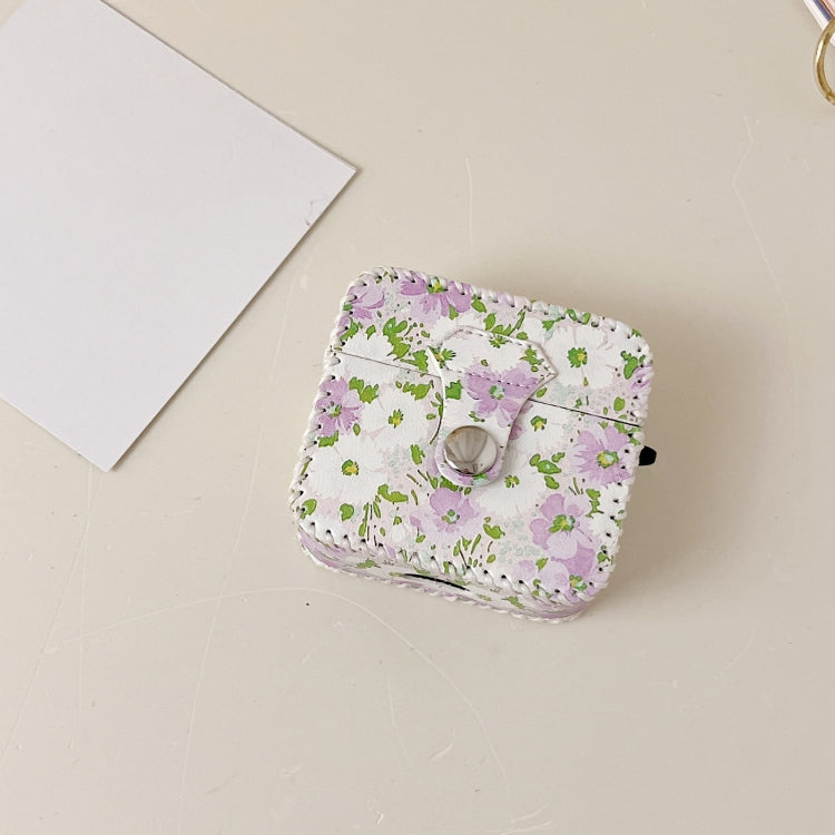 For AirPods Pro PU Leather Wireless Earphone Case(Purple White Flowers)