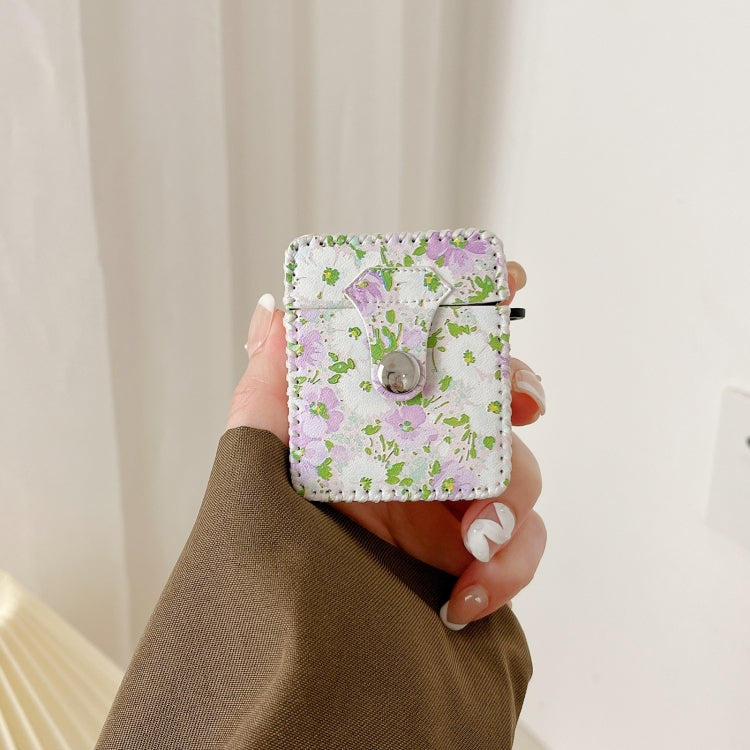For AirPods Pro PU Leather Wireless Earphone Case(Purple White Flowers)