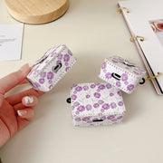 For AirPods Pro PU Leather Wireless Earphone Case(Purple Flowers)