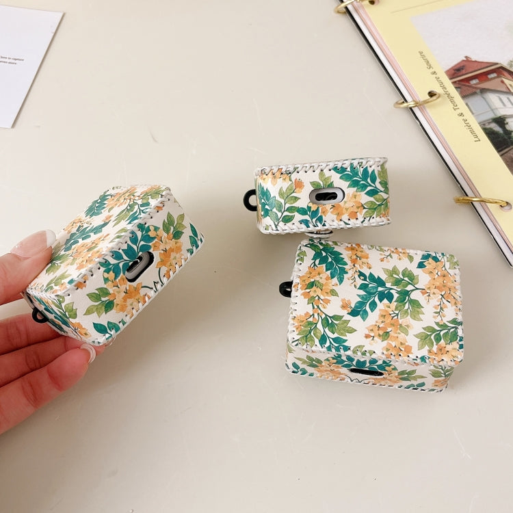 For AirPods Pro 2 PU Leather Wireless Earphone Case(Yellow Flower)