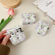 For AirPods Pro 2 PU Leather Wireless Earphone Case(Purple White Flowers)