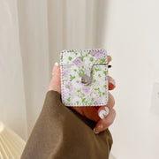 For AirPods Pro 2 PU Leather Wireless Earphone Case(Purple White Flowers)