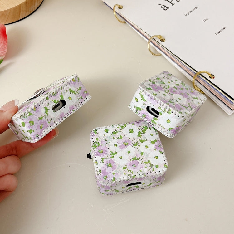 For AirPods Pro 2 PU Leather Wireless Earphone Case(Purple White Flowers)