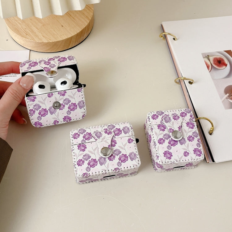 For AirPods Pro 2 PU Leather Wireless Earphone Case(Purple Flowers)