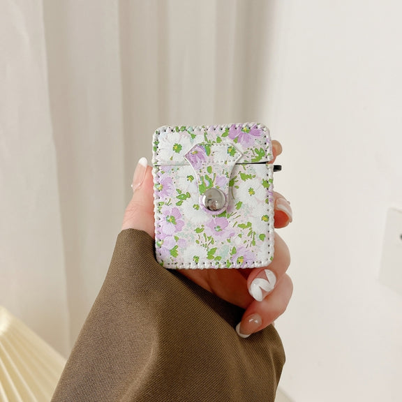 For AirPods 3 PU Leather Wireless Earphone Case(Purple White Flowers)