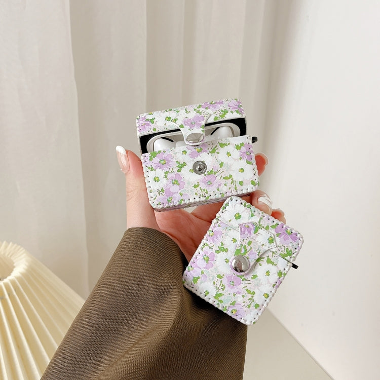 For AirPods 3 PU Leather Wireless Earphone Case(Purple White Flowers)