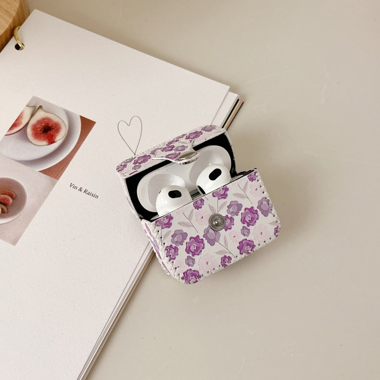 For AirPods 3 PU Leather Wireless Earphone Case(Purple Flowers)