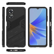 For OPPO A17 4G Global Punk Armor 2 in 1 PC + TPU Shockproof Phone Case with Holder(Black)