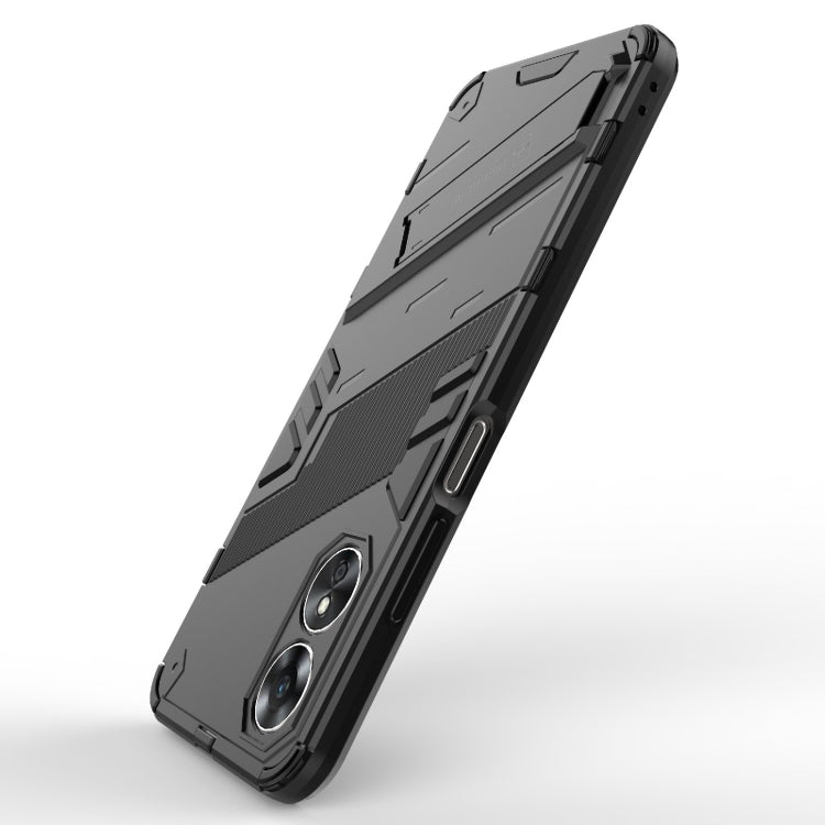 For OPPO A17 4G Global Punk Armor 2 in 1 PC + TPU Shockproof Phone Case with Holder(Black)