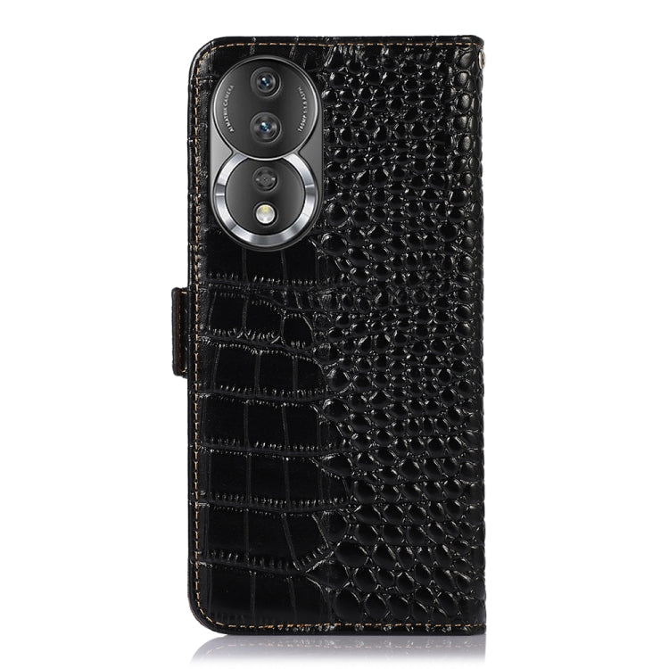 For Honor 80 Crocodile Top Layer Cowhide Leather Phone Case(Black)