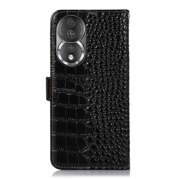 For Honor 80 Crocodile Top Layer Cowhide Leather Phone Case(Black)