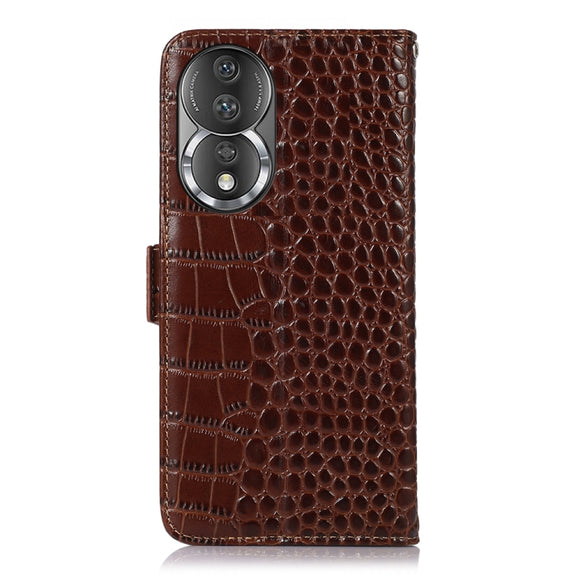 For Honor 80 Crocodile Top Layer Cowhide Leather Phone Case(Brown)