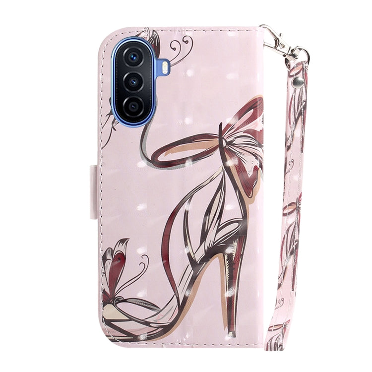 For Huawei nova Y70 Plus 3D Colored Pattern Flip Leather Phone Case(Butterfly High-heeled)