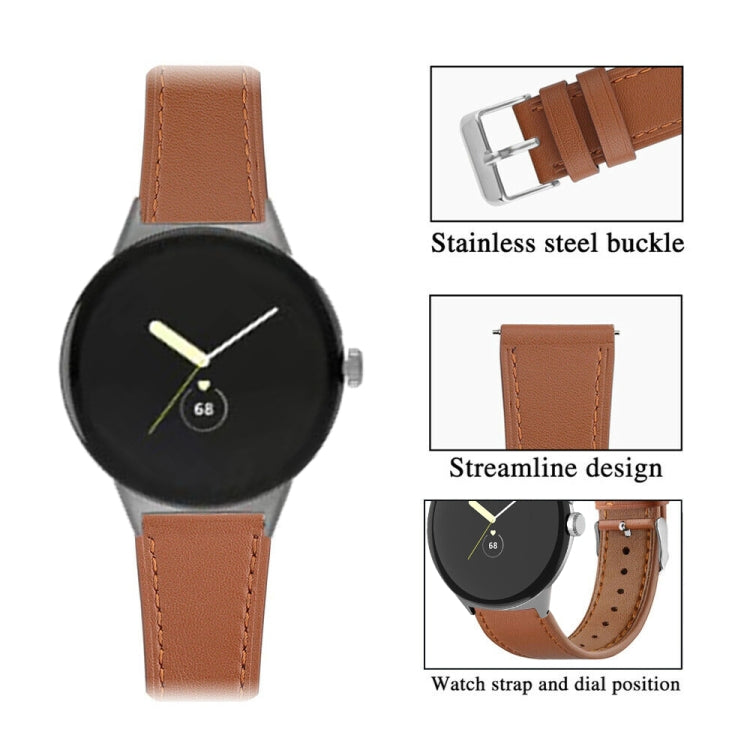 For Google Pixel Watch 1 / 2 / 3 41mm Round Tail Genuine Leather Watch Band(Brown)