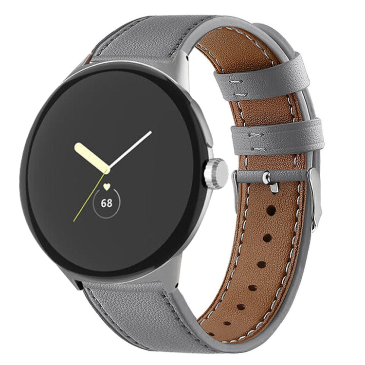For Google Pixel Watch 1 / 2 / 3 41mm Round Tail Genuine Leather Watch Band(Grey)