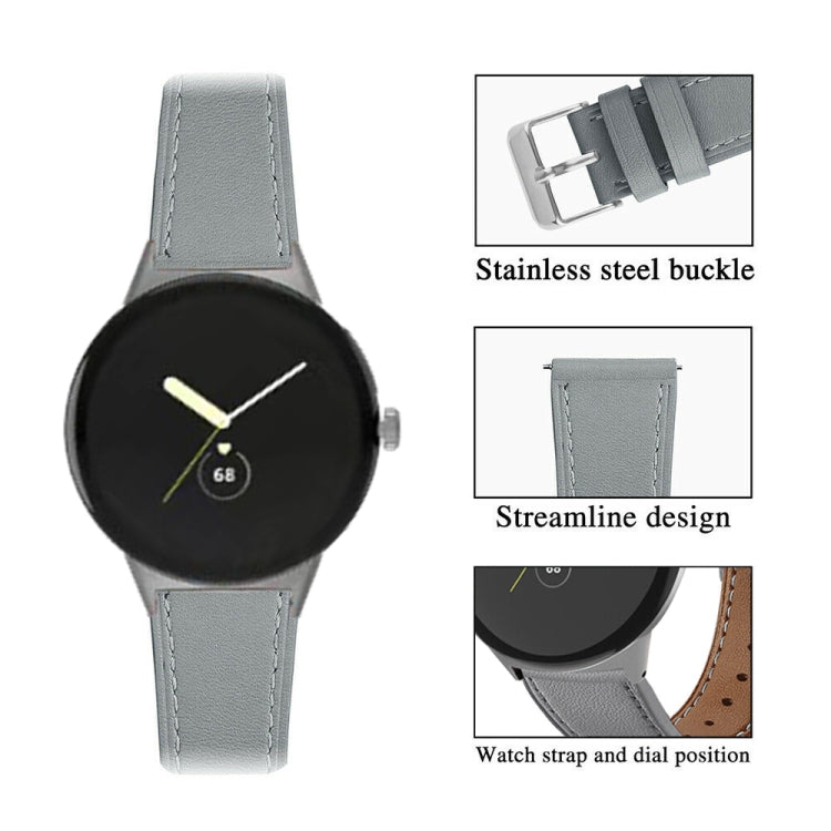 For Google Pixel Watch 1 / 2 / 3 41mm Round Tail Genuine Leather Watch Band(Grey)