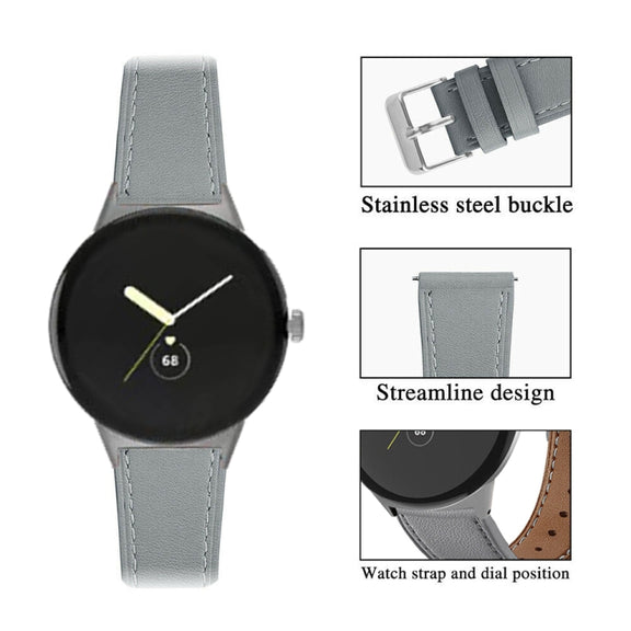 For Google Pixel Watch 1 / 2 / 3 41mm Round Tail Genuine Leather Watch Band(Grey)