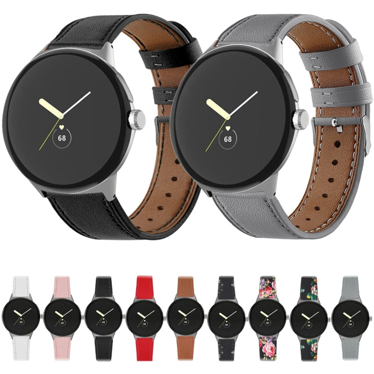 For Google Pixel Watch 1 / 2 / 3 41mm Round Tail Genuine Leather Watch Band(Black)
