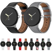 For Google Pixel Watch 1 / 2 / 3 41mm Round Tail Genuine Leather Watch Band(Black White Flower)