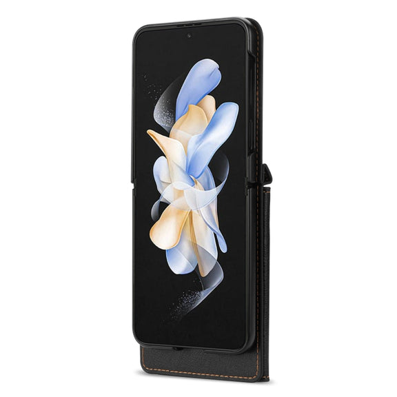 For Samsung Galaxy Z Flip3 5G N.BEKUS Side Zipper Folding Phone Leather Case(Black)