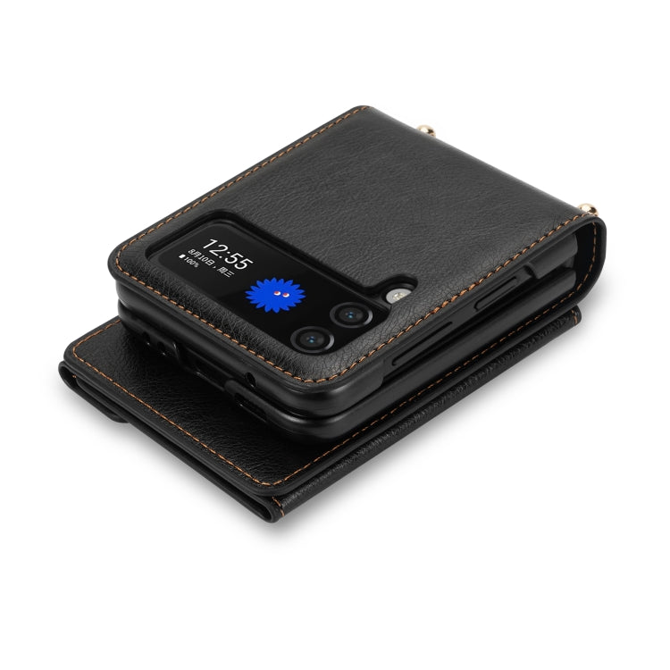 For Samsung Galaxy Z Flip3 5G N.BEKUS Side Zipper Folding Phone Leather Case(Black)
