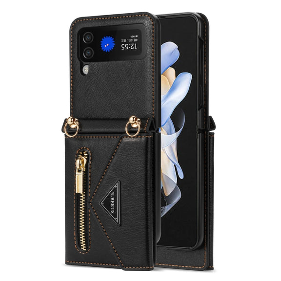 For Samsung Galaxy Z Flip3 5G N.BEKUS Side Zipper Folding Phone Leather Case(Black)