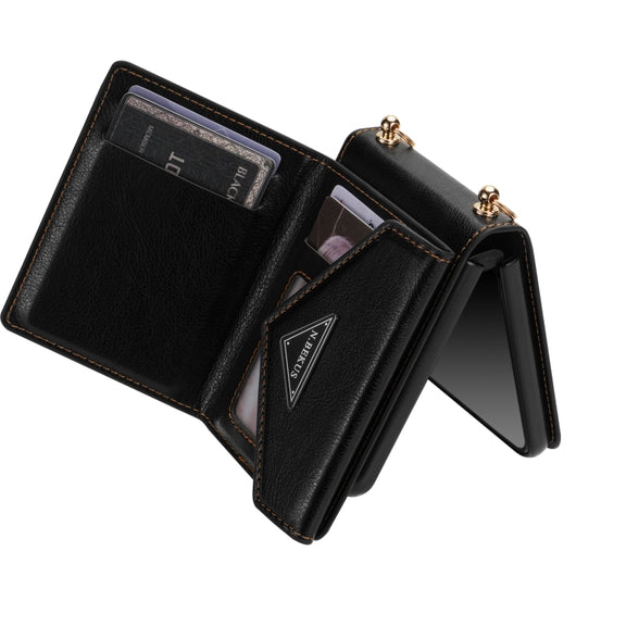 For Samsung Galaxy Z Flip3 5G N.BEKUS Side Zipper Folding Phone Leather Case(Black)