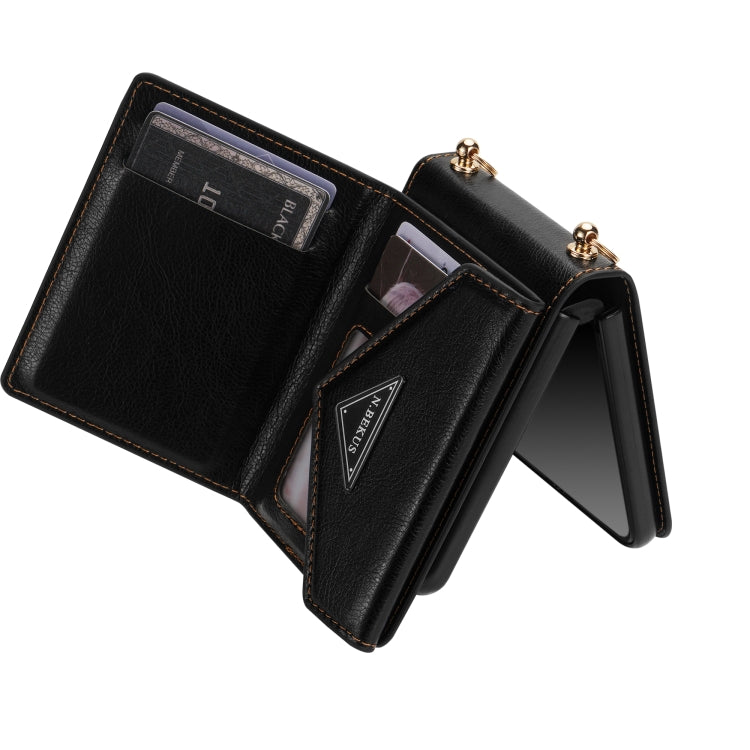 For Samsung Galaxy Z Flip3 5G N.BEKUS Side Zipper Folding Phone Leather Case(Black)