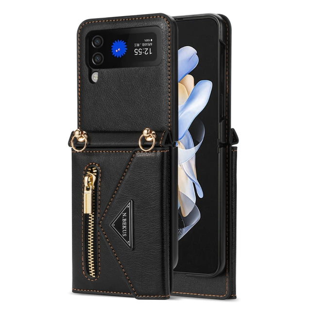 For Samsung Galaxy Z Flip3 5G N.BEKUS Side Zipper Folding Phone Leather Case(Black)