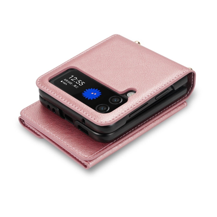 For Samsung Galaxy Z Flip4 N.BEKUS Side Zipper Folding Phone Leather Case(Pink)