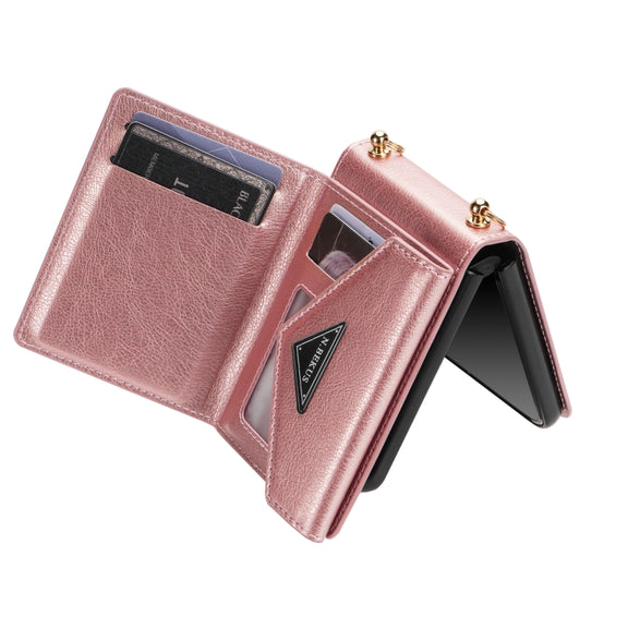 For Samsung Galaxy Z Flip4 N.BEKUS Side Zipper Folding Phone Leather Case(Pink)