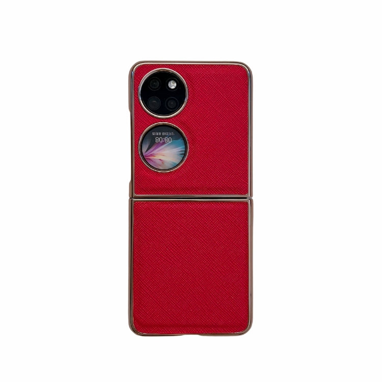 For Huawei P50 Pocket Nano Electroplating Cross Texture Genuine Leather Phone Case(Red)