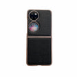 For Huawei P50 Pocket Nano Electroplating Cross Texture Genuine Leather Phone Case(Black) - Huawei Cases by PMC TechLife | Online Shopping South Africa | PMC TechLife | Buy Now Pay Later Mobicred