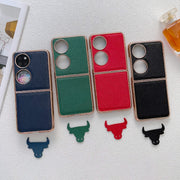 For Huawei P50 Pocket Nano Electroplating Cross Texture Genuine Leather Phone Case(Red)