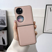 For Huawei P50 Pocket Nano Electroplating Genuine Leather Phone Case(Pink)