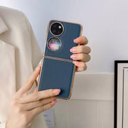For Huawei P50 Pocket Nano Electroplating Genuine Leather Phone Case(Blue)