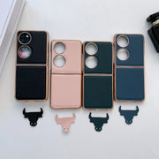 For Huawei P50 Pocket Nano Electroplating Genuine Leather Phone Case(Pink)