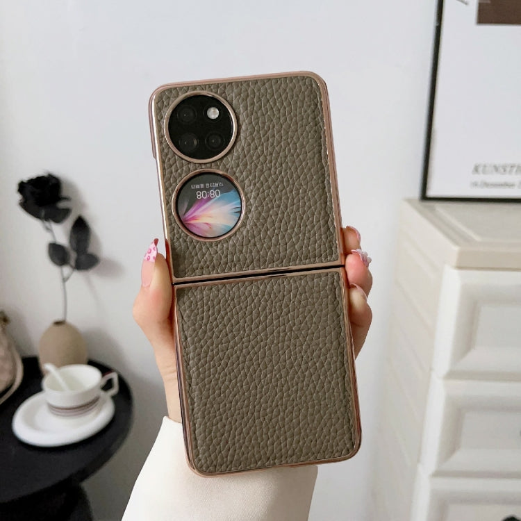 For Huawei P50 Pocket Nano Electroplating Litchi Texture Genuine Leather Phone Case(Grey)