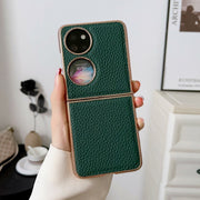 For Huawei P50 Pocket Nano Electroplating Litchi Texture Genuine Leather Phone Case(Green)