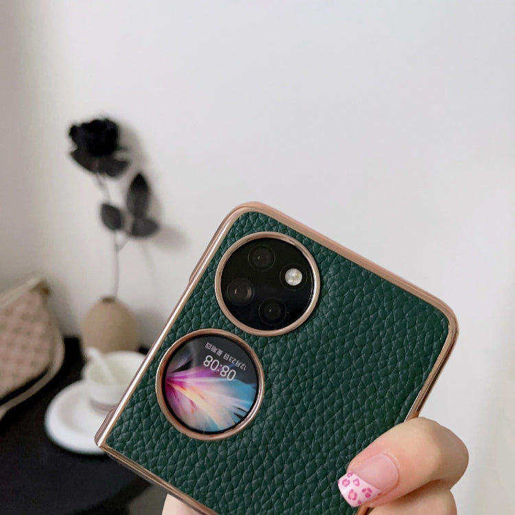 For Huawei P50 Pocket Nano Electroplating Litchi Texture Genuine Leather Phone Case(Black)